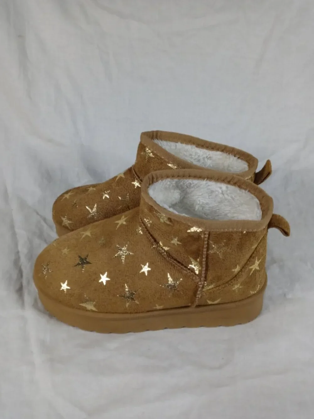 Shein Girls Brown Star Print Winter Kids Boots Size 3 in Good Cond